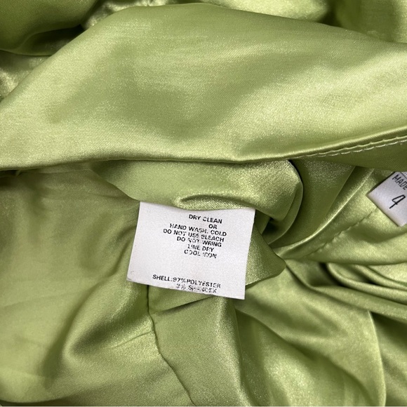 Jessica McClintock Y2K Green Silk Satin Ruched Dress H - Picture 7 of 8